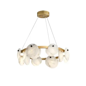Modern Round Alabaster and Marble Chandelier Handcrafted Round Pendant Light