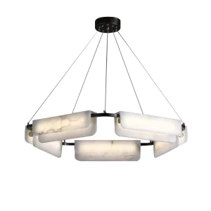 Modern Round High-end Alabaster Chandelier Small Adjustable Height Pendant Lights