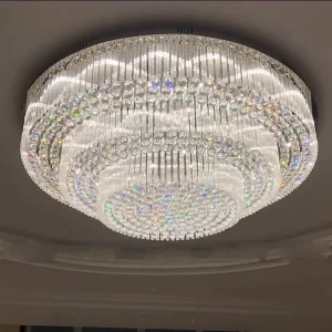 Modern Round K9 Crystal Ball Pendant Light Triple Layer Ceiling Fixture with Stainless Steel Base for Hotel