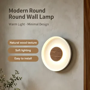 Modern Round LED Wall Sconce Natural Wood Grain Walnut Disc Dimmable 3 Color for Bedroom Living Room Hotel Decorative Wall Lamp