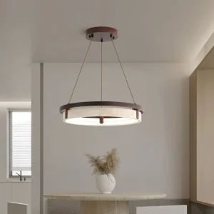 Modern Round Ring Travertine Chandelier Yellow Travertine Wooden Pendant Lights for Dining Room