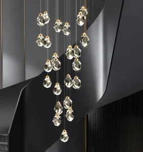 Modern Simple All Copper Pendant Light Luxury Crystal Design for Living Room Dining Room Bar Counter Chandeliers Pendant Middle