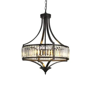Modern Simple Crystal Chandelier American Farmhouse Black K9 Crystal Pendant Light Fixtures for Dining Room Over Table