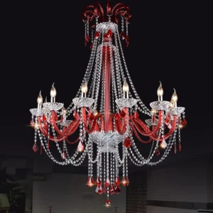 Modern Simple Hanging Pendant Lighting Red Crystal Chandelier Colorful Glass Fixture for Living Room Bedroom Bar Middle Size
