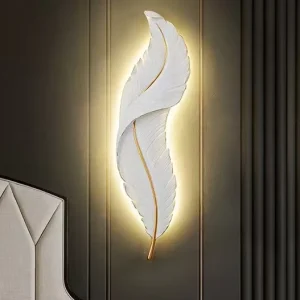 Modern Simple LED Feather Wall Lamp Leaf Design Resin 3CCT Dimmable for Living Room Bedroom Bedside Cafe