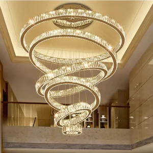 Modern Simple Ring Pendant Light Large Long Stair Hotel Home Decoration Luxury Crystal Circle Ceiling Light Led Chandelier Lamp
