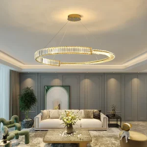 Modern Simple Ring Shape Pendant Light Circle Crystal LED Chandelier for Hotel Living Room