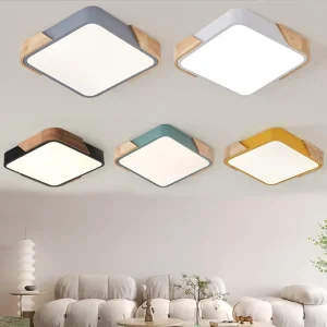 Modern Simple Wooden Square Design Iron Ceiling Light Changeable Color LED High CRI 95 for Living Room Bedroom Home Decor