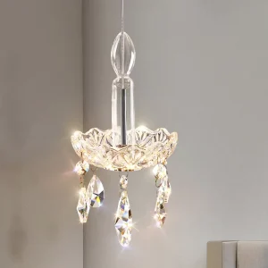 Modern Small Crystal Chandelier LED Energy Saving Dimmable Adjustable Height Remote Control Glass Pendant Hanging Light
