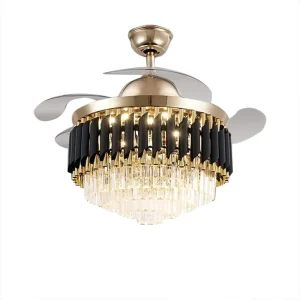 Modern Smart Home Decorative Pendant Ceiling Light Remote Control Gold Crystal Large Luxury Chandelier Bathroom LED Ceiling Fan