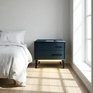 Modern Smart LED Lights Solid Wood Bedroom Bedside Cabinet Night Stand with Wireless Charge USB and Speaker for Apartment