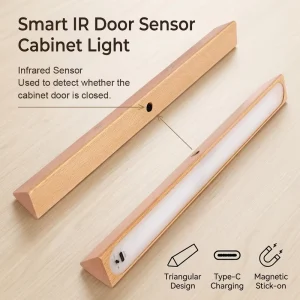 Modern Solid Wood LED Cabinet Light Smart IR Sensor Magnetic Rechargeable Wardrobe Night Lamp Minimalist Battery Powered