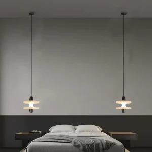 Modern Spanish Rectangle Marble Steel 3000K LED Hanging Pendant Light with Switch Control for Bedroom Living Room Home Hotel