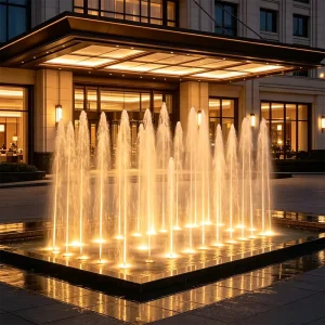 Modern Square Music Fountain Dry Ground Interactive Jumping Water Jet Fountain Outdoor LED Light Water Feature