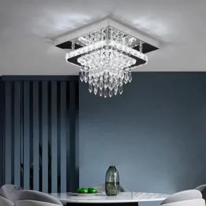 Modern Square Shape Living Room Three colour Dimming Ceiling Lamp Black Silver Luxury K9 Crystal Chandelier Light Fixture