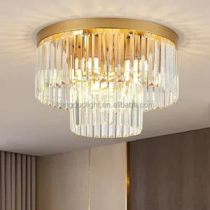 Modern Stainless Steel Crystal Ceiling Lamp Multi Layer Long Strip K9 Crystal Flush Light Indoor Decor Lighting for Household