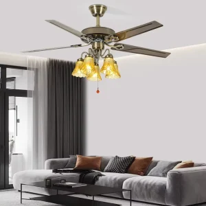 Modern Style 5 Blade LED Ceiling Fan Remote Control Pull Chain DC Motor Metal Lamp Body Dimmable Home Office Hotel Use