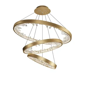 Modern Style AC Powered Hanging Luxury Circle Rings Pendant Light Ceiling LED Gold Black Iron Crystal Chandelier 3500K Warm