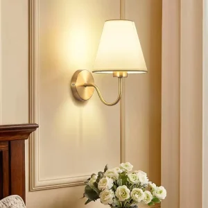Modern Style Rechargeable LED Wall Lamp Remote Control Cordless Battery Operated Sconce Iron Fabric Shade