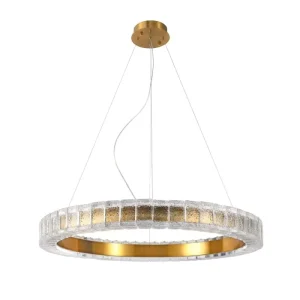 Modern Style Three Light LED Adjustable Height Brass Pendant Chandelier for Living Room Hanging Installation