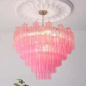 Modern Stylish Adjustable Height Middle LED Pendant Light Home Living Room Decor Pink Murano Specialty Glass Chandelier