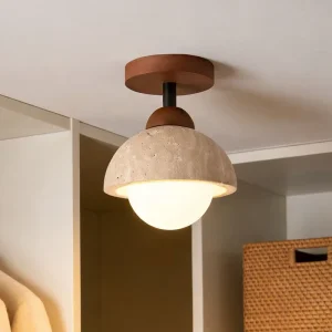 Modern Travertine Flush Ceiling Light Natural Stone LED Ceiling Lamp for Bedroom Hallway