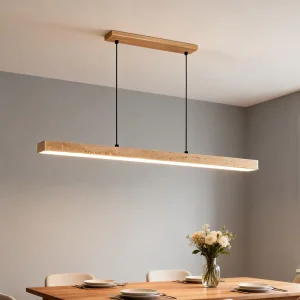 Modern Travertine Linear Pendant Light Long Stone Dining Room Hanging Lamp
