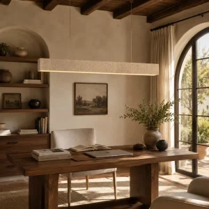 Modern Travertine Linear Pendant Light Rectangular LED Hanging Lamp for Dining Room Home Office and Hotel Projects