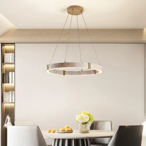 Modern Travertine Ring Chandelier Natural Stone Pendant Light Nordic Minimalist LED Hanging Lamp for Dining Room