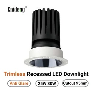 Modern Trimless Recessed LED Downlight 25W 30W Cutout 95mm IP40 Anti Glare Ceiling Spotlight Fixture Commercial Lighting