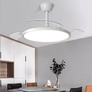 Modern Ultra Thin Elegant White Retractable 3 Blades Decorative Metal Lamp Body Home Office Bedroom Hotel LED Ceiling Fan Light