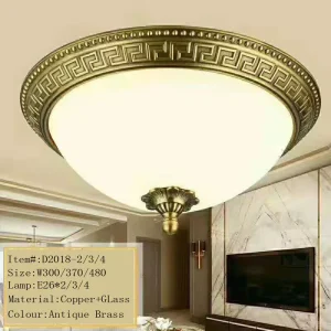 Modern Vintage Copper LED Ceiling Lamp with Brass Base and Glass Shade IP65 Rating for Home Office Dining and Living Room