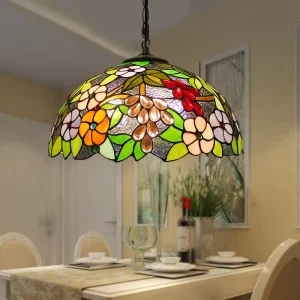 Modern Vintage Pendant Lamp Hanging Crystal Chandelier European Stained Glass Pastoral Bedroom Living Room Lighting