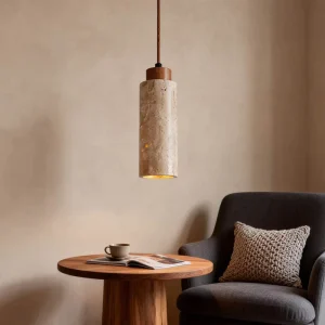 Modern Wabi Sabi Style LED Pendant Light Natural Yellow Stone Adjustable Height Decorative Chandelier for Home Room