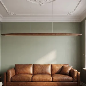 Modern Walnut Wood Linear Pendant Light 150cm Flat Curve Design Oak Dimmable LED Living Room Pendant Lighting