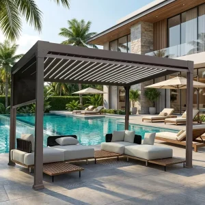 Modern Waterproof Motorized Louvered Roof Aluminum Alloy Pergola with UV Resistant Powder Coated Finish for Garden Patio