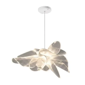 Modern White Flower LED Pendant Light Tri-Color Dimmable Floral Chandelier for Living Room Dining Room