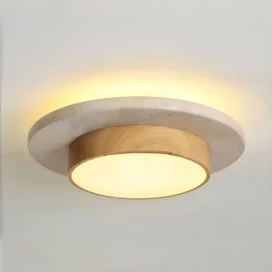 Modern Wood Grain Iron Ceiling Light for Living Room Wabi Sabi Natural Yellow Travertine Base Corridor Light