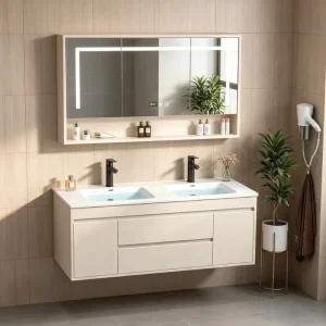 Modern and Stylish Moisture-Resistant Solid Wood Bathroom Vanity Multi-Layer Solid Wood Bathroom Furniture OEM ODM