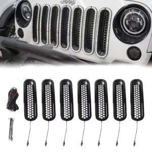 Modified Front Bumper Grill Lights Grille White LED Light for Jeep Wrangler JK 2 4 Door