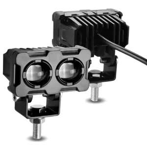 Motorcycle LED Spotlight with Integrated High and Low Beam Dual-Color (Amber and White) External Work Square Light