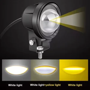 Motorcycle LED Spotlights Devil Eye Flashing Dual Color Spotlights Lens Auxiliary Auto Universal Headlight