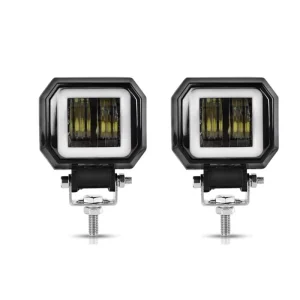 Motorcycle Spotlights 3 Inch 20W 6500K LED Work Lights Angel Eyes Driving Pods Flood Beam for Car Boat Truck ATV UTV