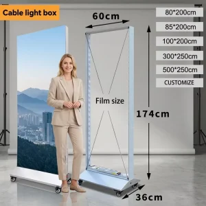 Movable Ultra Slim Vertical Rectangle Decorative Fluorescent Double Sided Borderless UV Soft Film Light Box Plug In Advertising