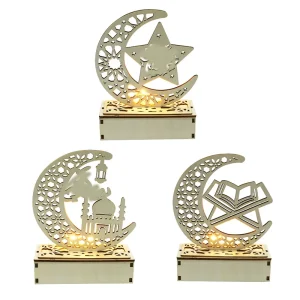 Mubarak Ramadan Eid Moonlight Lamp Home Decor Kids Night Lights Wood Model for Muslim Festival Hanging Ornaments