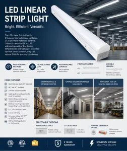 Multi-CCT Multi-Watt LED Linear Light 4FT 8FT Linkable Suspended Surface Mount Linear Strip Light
