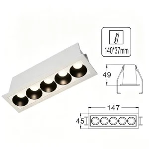 Multi Cavity Linear Square Recessed Grille Spotlight for Villa Background Wall Sequential Low Glare Embedded