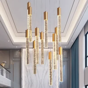 Multi Lamp Head Staircase Chandelier Transparent High Brightness Kitchen Island Crystal Modern Pendant Lights