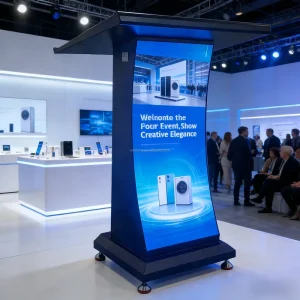Multi Purpose LED Screen Podium with Built in Speakers LED Podium Booth for Trade Shows and Host Desk Applications