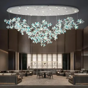 Multi Scenes Colorful Crystal Flower Shape Large Hotel Custom Material Luxury Indoor Chandeliers Pendant Light